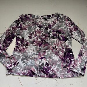 East 5th Women’s Purple and Gray Floral Long-Sleeve Scoop Neck Top size Large